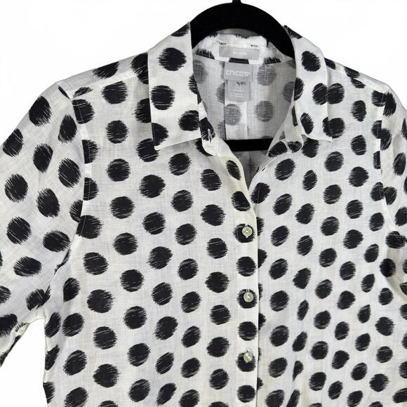 Chico's Women's Polka Dot No Iron Linen Button-Up Shirt Size 00 (US Size 2) - Picture 7 of 7